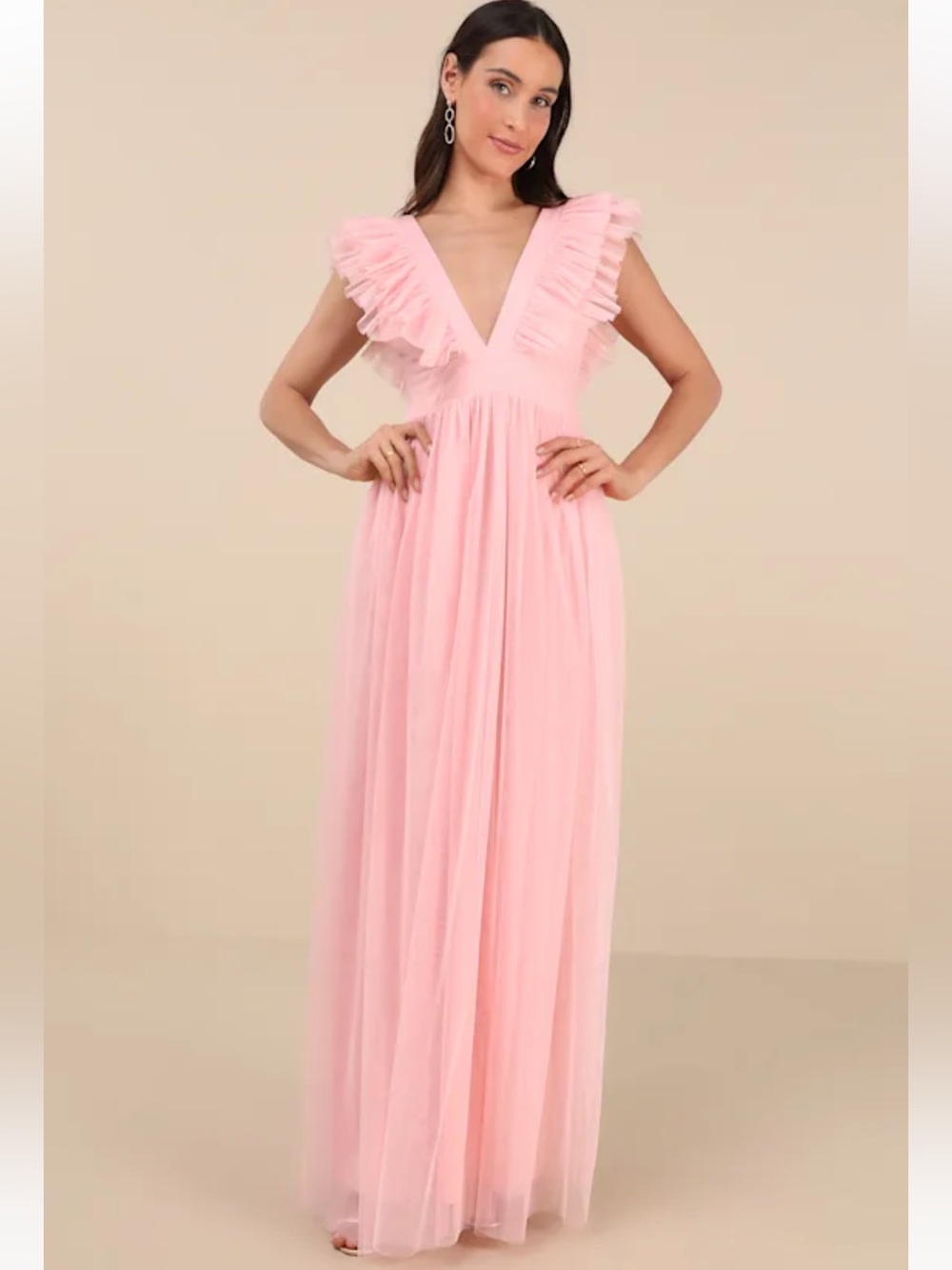 Lulus Simply Delighted Pink Mesh Ruffled Backless Maxi Dress NWT Size Large